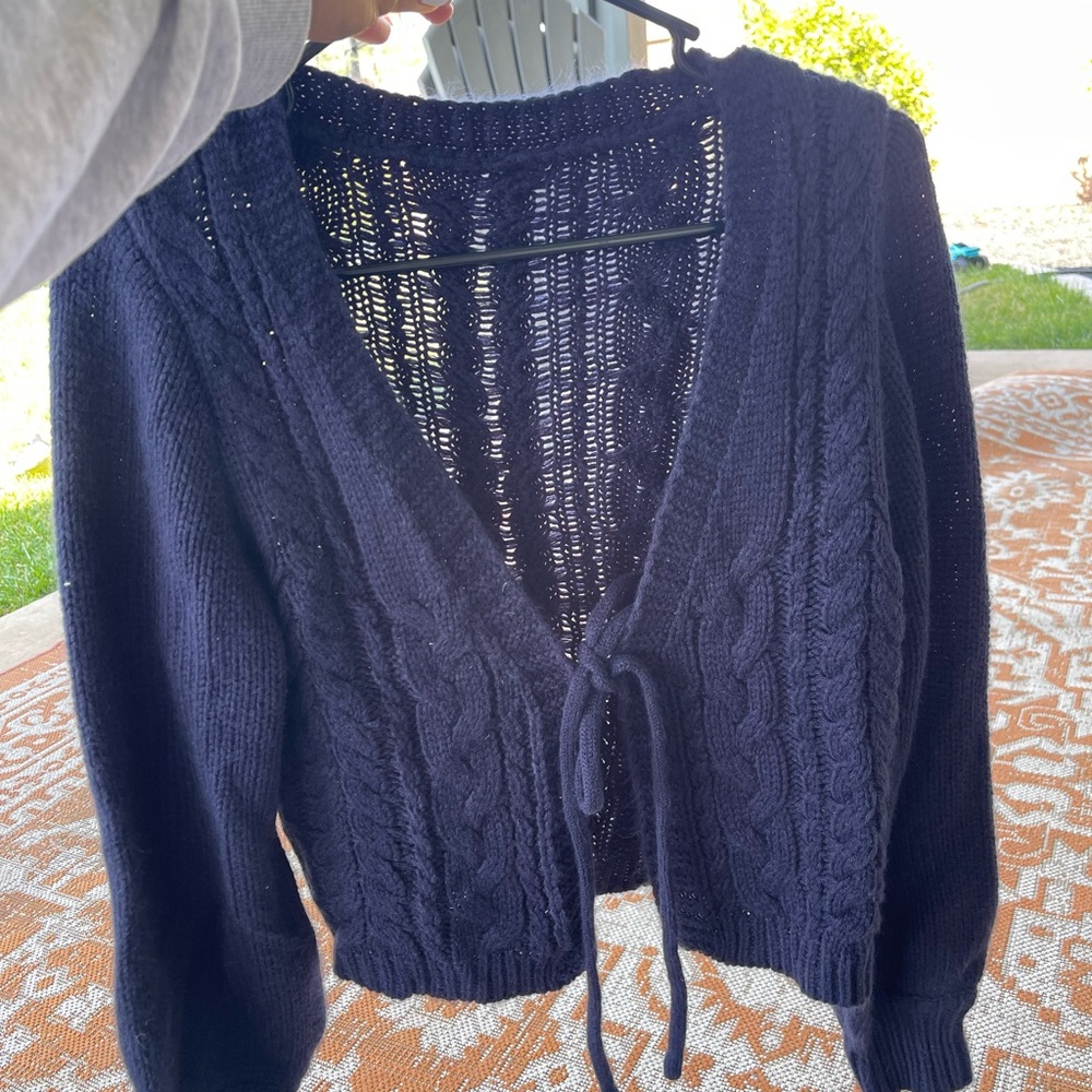 Navy Blue Cable Knit Women's Sweater